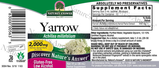 Nature's Answer Yarrow owers Dried Herb with Organic Alcohol, 1-  | Promotes Reduction of Inammation | Digestive Support