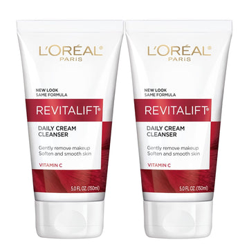 L'Oreal Paris Revitalift Daily Cream Cleanser, Gentle Makeup Remover Face Wash With Vitamin C 5 Fl. Oz (Pack Of 2)