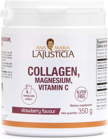 Ana Maria Lajusticia | Hydrolisate Collagen Powder with Magnesium and Vitamin C |For healthy Skin, Nails, Hair and Ligaments | Natural Energy, Strawberry Flavour 350g