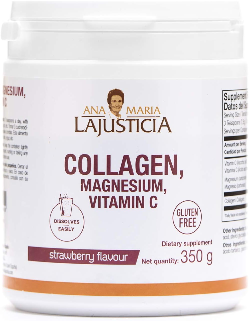 Ana Maria Lajusticia | Hydrolisate Collagen Powder With Magnesium And Vitamin C |For Healthy Skin, Nails, Hair And Ligaments | Natural Energy, Strawberry Flavour 350G