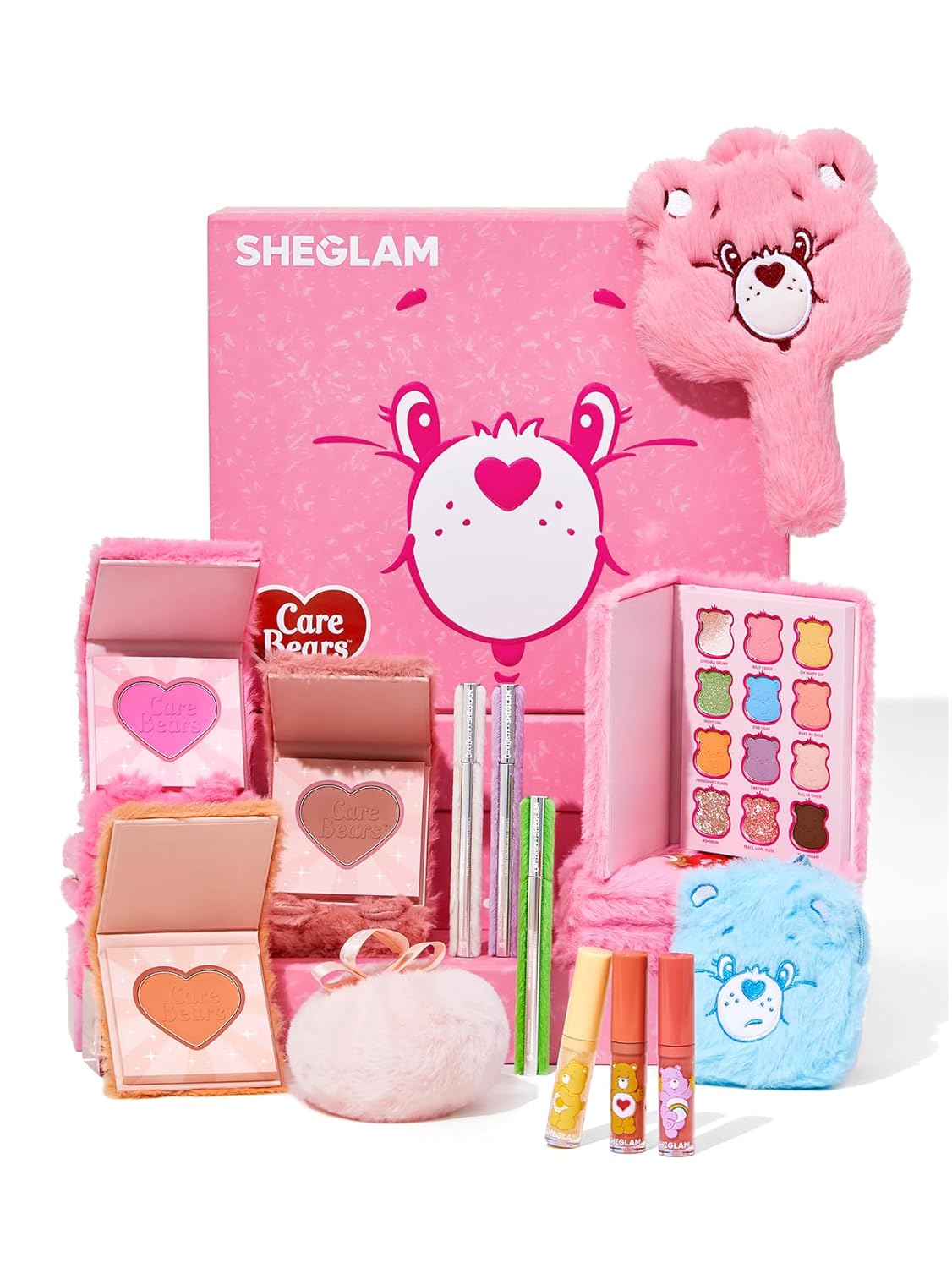 Sheglam X Care Bears Collection Set Vibrant Colored Eyeshadows Green White Purple Eyeliner Pink Blush Body Highlighter Liquid Lipstick Set Makeup Set