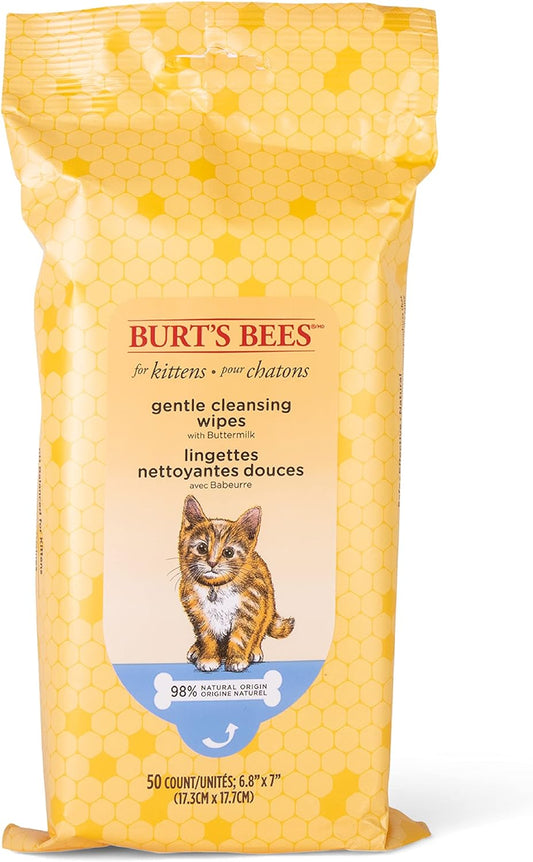 Burt's Bees for Pets Kitten Wipes Wipes | Kitten Wipes for All Cats, Safe for Kittens | Cruelty Free, Sulfate & Paraben Free, pH Balanced for Cats - Made in USA, 50 Count - 6 Pack