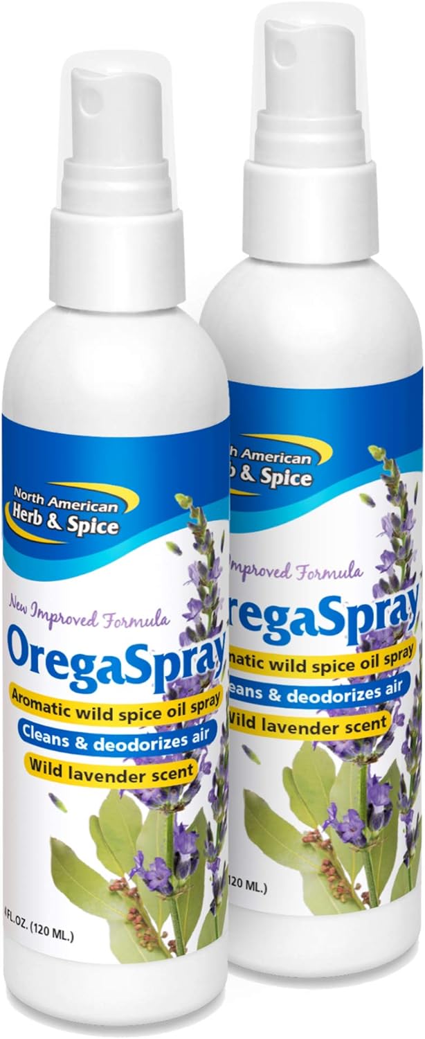 North American Herb & Spice OregaSpray - 4 fl oz - Pack of 2 - Aromatic Wild Spice Oil Spray - Cleans & Deodorizes Air - Use as a Vegetable Wash, Breath Freshener & More - Wild Lavender Scent