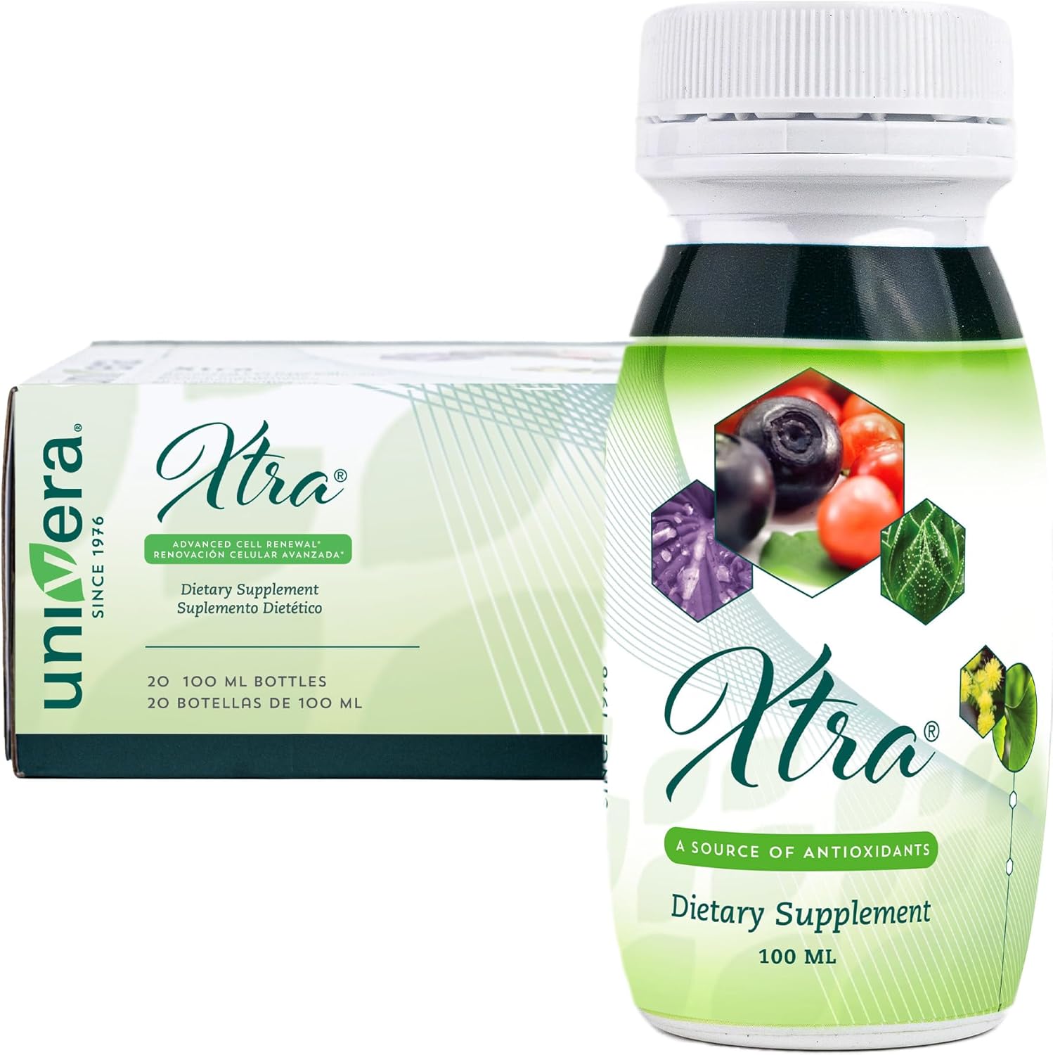 Univera Xtra Minis, Multimineral Fruites Complex, 15 Natural Ingredients, Stress Management, Focus & Clarity, Joint Comfort, Antioxidant Protection - 3.38 Fl Oz (Pack Of 20)