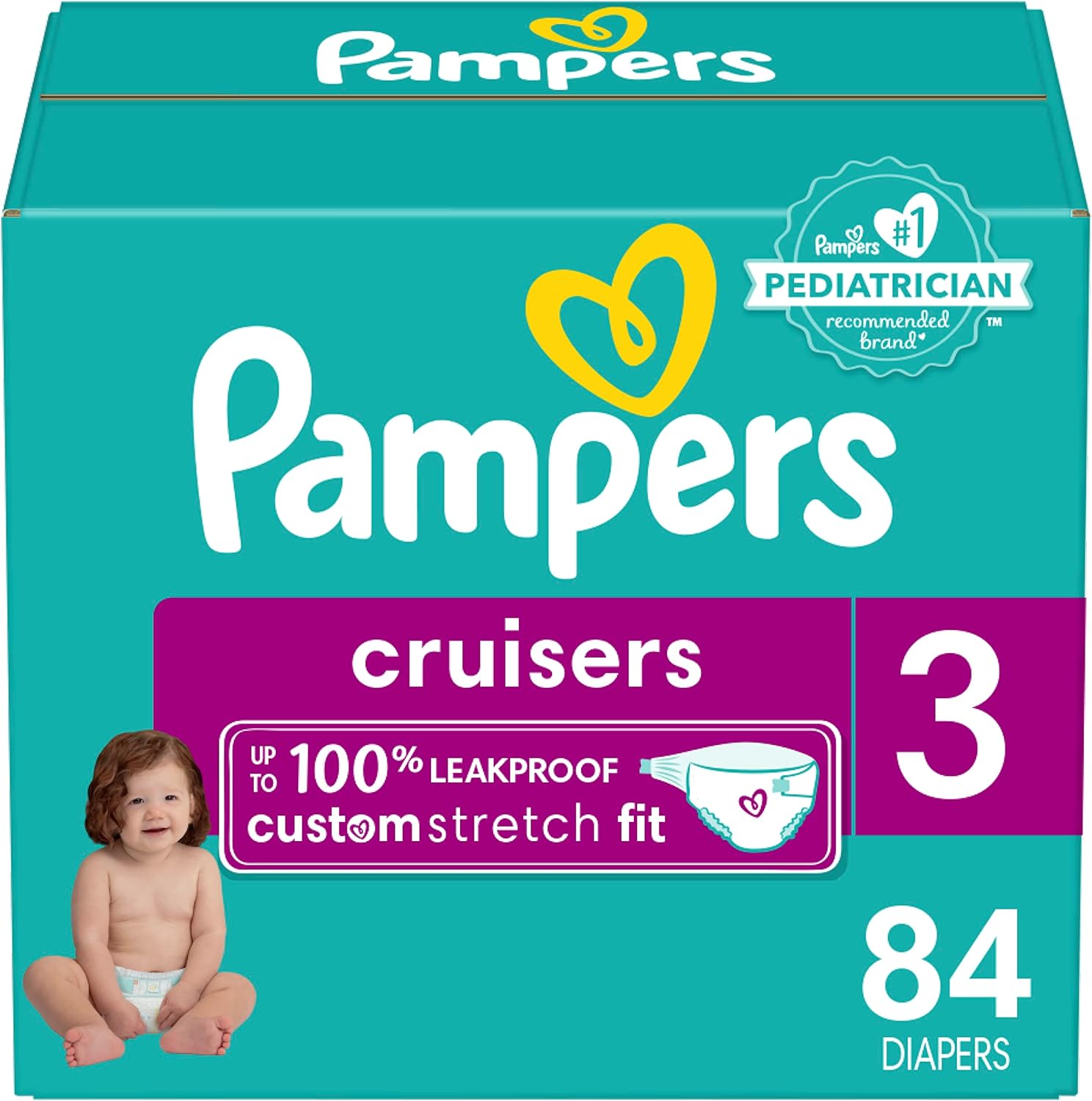 Pampers Cruisers Diapers - Size 3, 84 Count, Disposable Active Baby Diapers With Custom Stretch