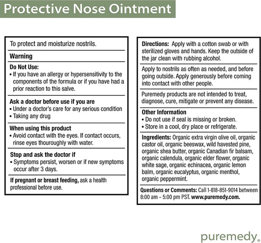 Puremedy Protective Nose Ointment, All Natural Homeopathic Nasal Skin Salve Sooths and Relieve Symptoms of Dry, Cracked, and Sore Nostrils, Creates Protective Barrier, 1 oz. (Pack of 1)