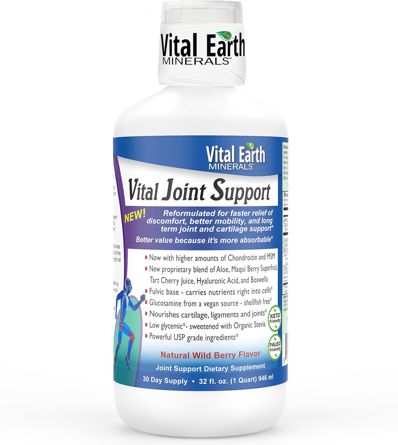 Vital Earth Joint Support Supplement Liquid – Glucosamine, Chondroitin, Msm With Fulvic Acid For Faster Absorption & Relief 32 Oz + 1 Oz Cup