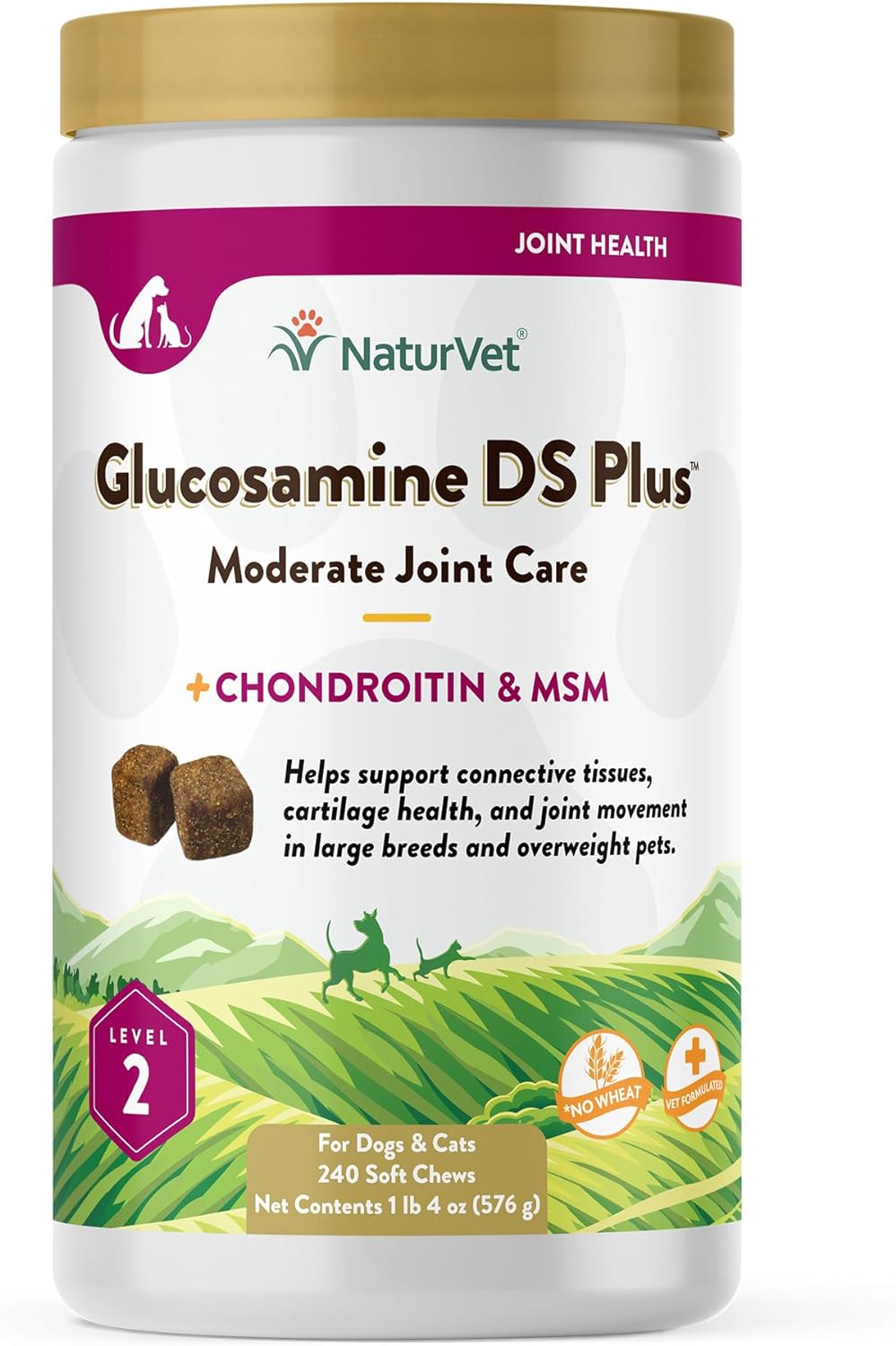 NaturVet – Glucosamine DS Plus - Level 2 Moderate Care – Supports Healthy Hip & Joint Function – Enhanced with Glucosamine, MSM & Chondroitin – for Dogs & Cats – 240 Soft Chews