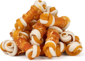 Mon2Sun 2.5" Rawhide Free Dog Treats With Mixed Vegetables, Chicken Wrapped Mini Knot Bones For Small Dogs, Healthy Dog Snakcs For Balanced Nutrition, 10.6Oz