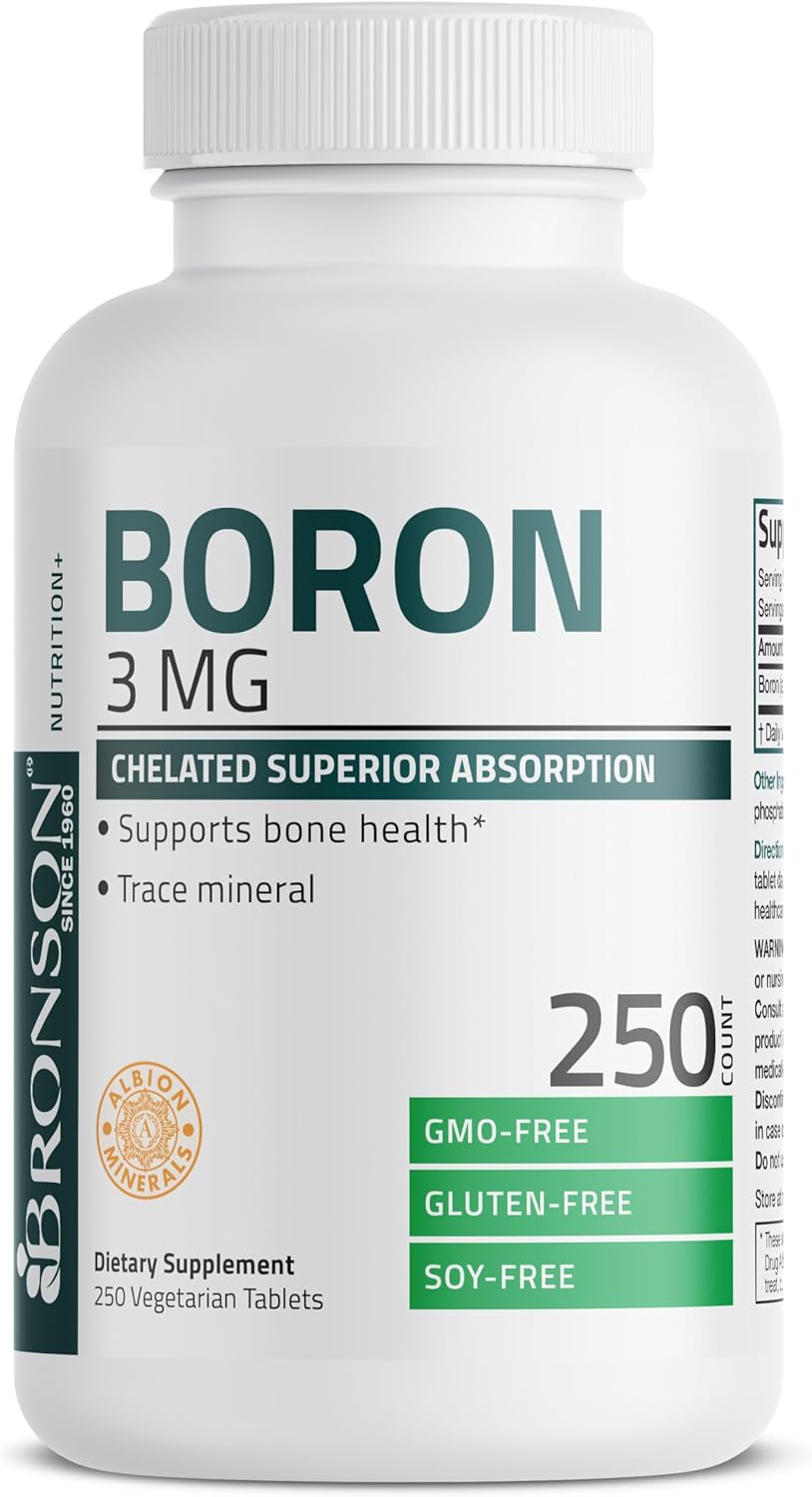 Bronson Boron 3 MG Chelated Superior Absorption Supports Bone Health Trace Mineral, Non-GMO, 250 Vegetarian Tablets