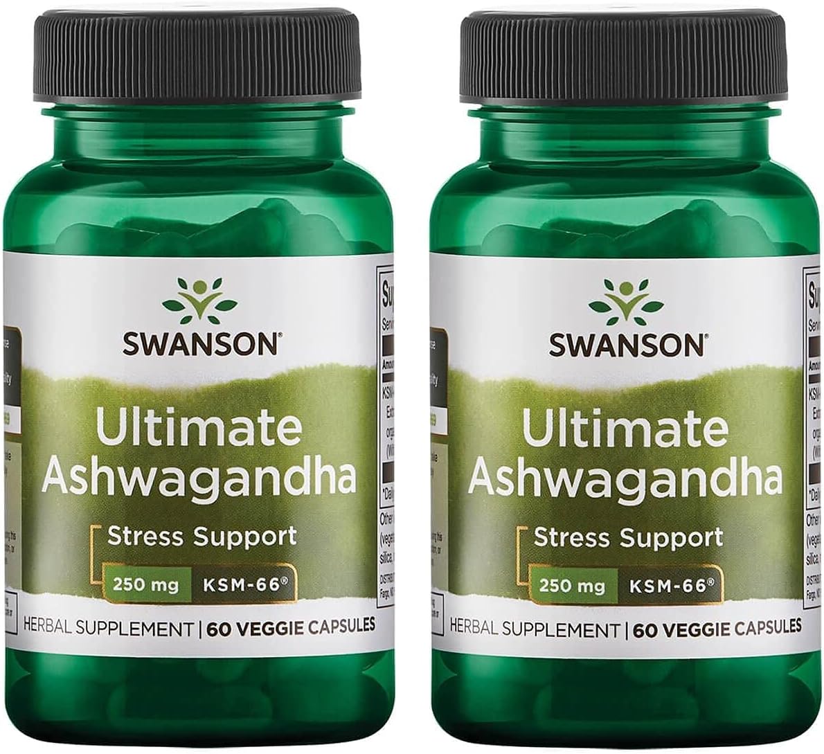 Swanson Ultimate Ashwagandha Ksm-66 - Herbal Supplement Supporting Healthy Stress Levels & Relaxation - Natural Formula To Promote A Calm & Relaxed Mindset - (60 Veggie Capsules, 250Mg Each) 2 Pack