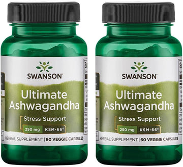 Swanson Ultimate Ashwagandha Ksm-66 - Herbal Supplement Supporting Healthy Stress Levels & Relaxation - Natural Formula To Promote A Calm & Relaxed Mindset - (60 Veggie Capsules, 250Mg Each) 2 Pack