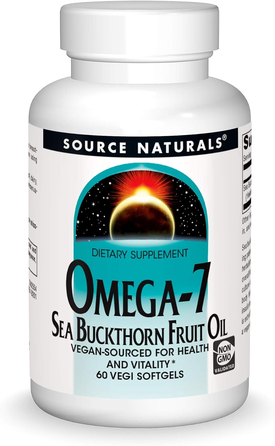 Source Naturals Omega-7 Sea Buckthorn Fruit Oil, Non-GMO, Vegan-Sourced for Health and Vitality* - 60 Vegan Softgels