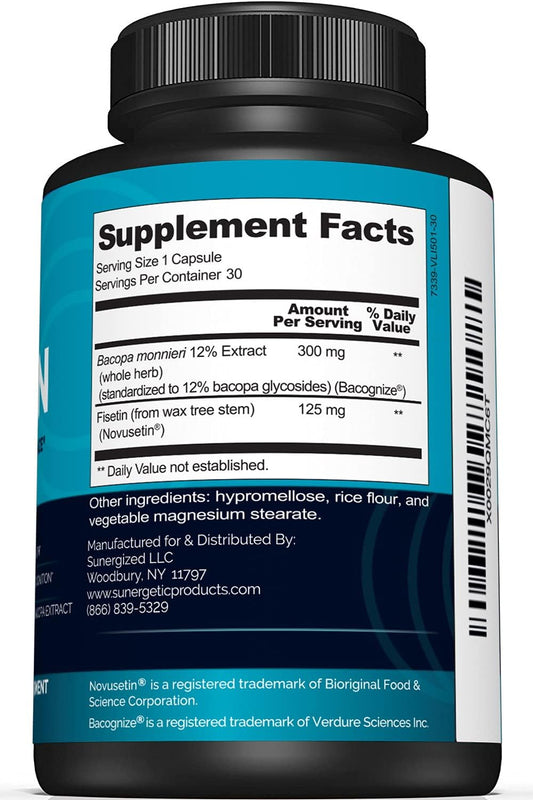 Premium Fisetin Supplement With Novusetin & Bacopa Extract To Support Memory, Cognition, Healthy Aging & Brain Health – 125Mg Of Fisetin Per Capsule – Fisetin Complex With Bacognize® - 30 Capsules
