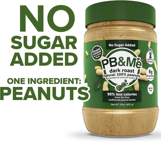 Pb&Me Natural Powdered Peanut Butter - Gluten Free, High Protein, Less Calorie Peanut Butter For Smoothie And Protein Shake Add Ins- 87% Less Fat Than Creamy Peanut Butter - Dark Roast 16 Ounce, 1 Pack