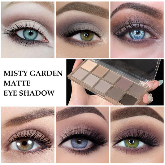 10 Colors Nude Gray Taupe Matte Eyeshadow Palette,Highly Pigmented Neutral Nude Eye Shadow Palette,Ultra-Blendable,Long Lasting Waterproof Travel Size Makeup Pallete,Vegan,Cruelty -Free