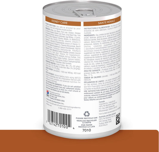 Hill'S Prescription Diet K/D Kidney Care With Chicken Wet Dog Food, Renal Food, Veterinary Diet, 13 Oz Cans, (Pack Of 12)