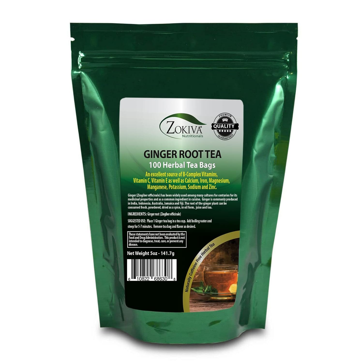 Ginger Tea Mega Pack 100 Premium Tea Bags | Pure Root All-Natural Caffeine Free Herbal Tea : Grocery & Gourmet Food