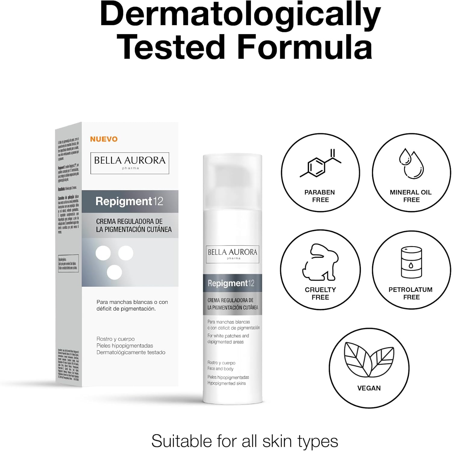 Bella Aurora, Repiment12 & RepigmentSUN, Repigmenting Solution, Cosmetic treatment of hypopigmentation or white patches on the skin (Repigment12 Cream) : Amazon.co.uk: Beauty