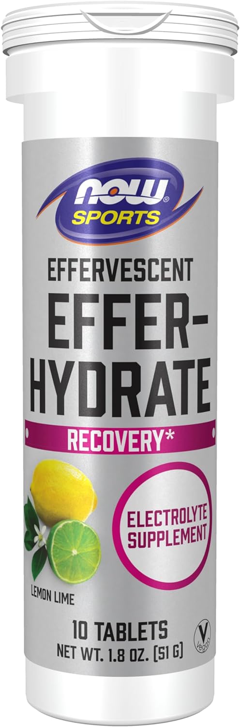 NOW Sports Nutrition, Effervescent Effer-Hydrate, Electrolyte Supplement, Recovery*, Lemon Lime, 10 Tablets