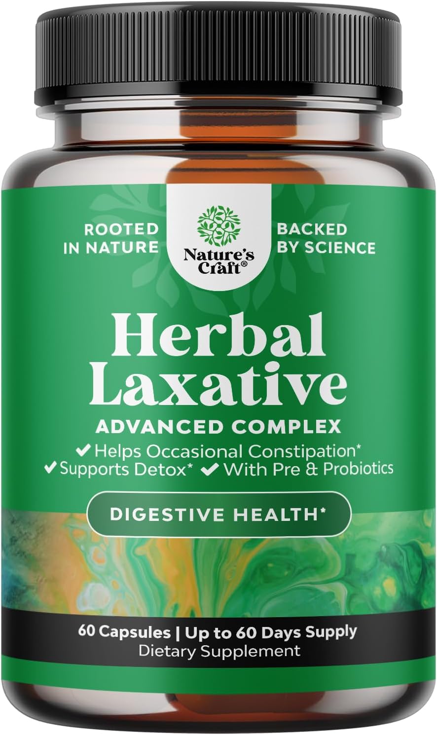 Herbal Laxative Capsules with Probiotics ? Natural Laxative Pills to Cleanse Colon and Support Digestive System with Psyllium Husk Powder Senna Leaf Cascara Sagrada ? Gentle Laxative for Women & Men