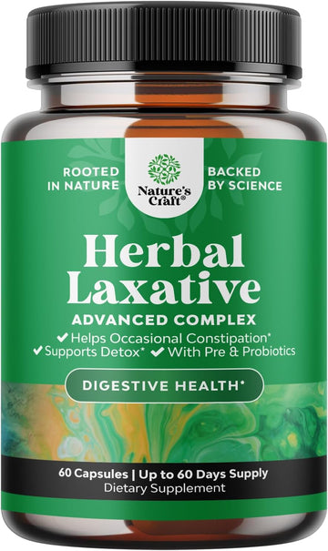 Herbal Laxative Capsules with Probiotics ? Natural Laxative Pills to Cleanse Colon and Support Digestive System with Psyllium Husk Powder Senna Leaf Cascara Sagrada ? Gentle Laxative for Women & Men