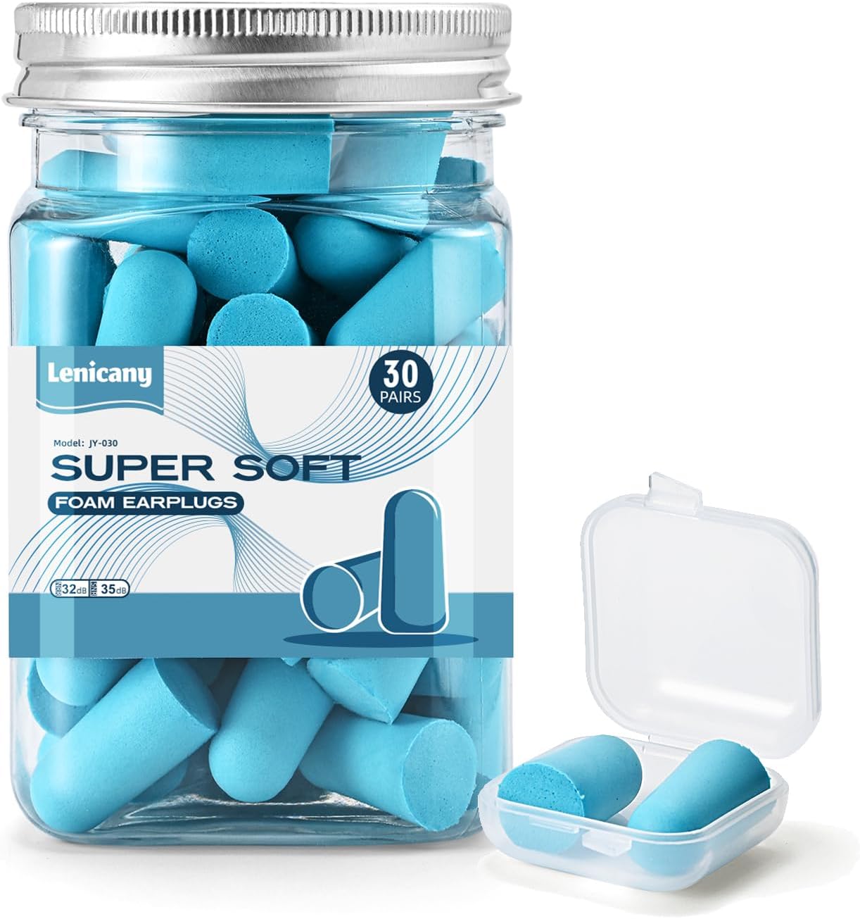 30Pair Soft Foam Earplugs, 32Db Disposable Sound Blocking Noise Cancelling Ear Plugs For Sleeping/Concerts Loud Music/Shooting Guns/Work Construction, Hearing Safety Protection (Blue)