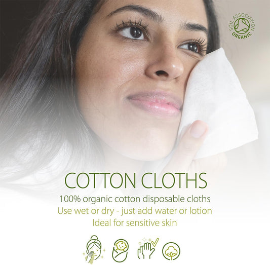 Simply Gentle Organic Dry Wipes/Cotton Cloths Perfect For Sensitive Skin - Pure Cotton Cloths For Newborn Baby - Free From Odours Parabens & Alcohol - Multi-Purpose - Disposable Cloth - 50 (Pack Of 6)