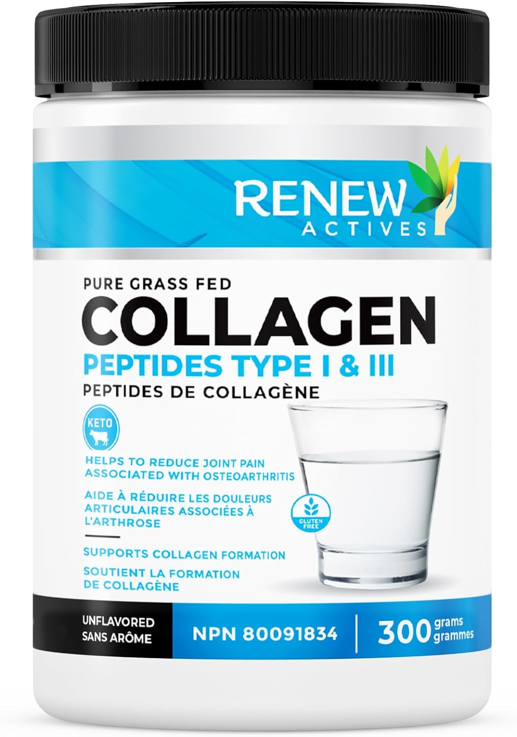 Renew Actives Hydrolyzed Bovine Collagen Peptides Powder - 100% Grass Fed Bovine Collagen Unflavored Powdered Bone Broth For Healthy Skin, Hair, Joints