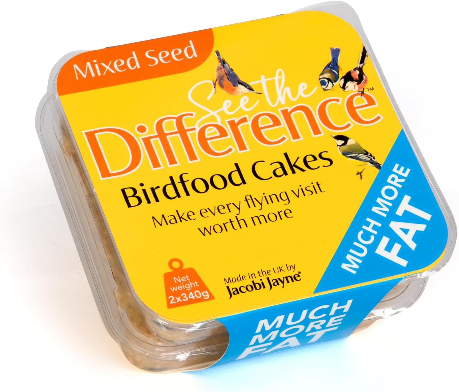 Suet Blocks For Wild Birds - Jacobi Jayne® See the Difference™ Wild Bird Food - Pack of 2 x 340g - Bird Food Suet Blocks with Mixed Seed - 100% British & Irish Beef Suet