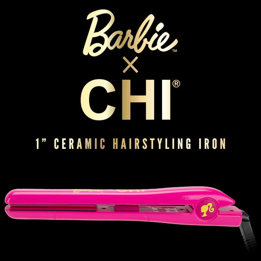 Chi X Barbie 65Th Anniversary Ceramic Flat Iron, Straightener For A Smooth Finish, Adjustable Temperature, 1" Iron