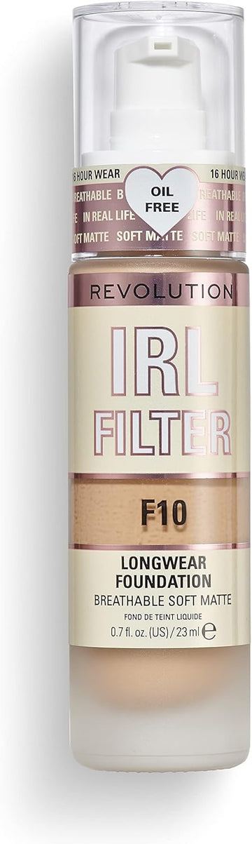 Makeup Revolution Irl Filter, Longwear Foundation, Medium To Full Coverage, Matte Finish, 16 Hour Wear, F1, Fair To Light Skin Tones, 23Ml
