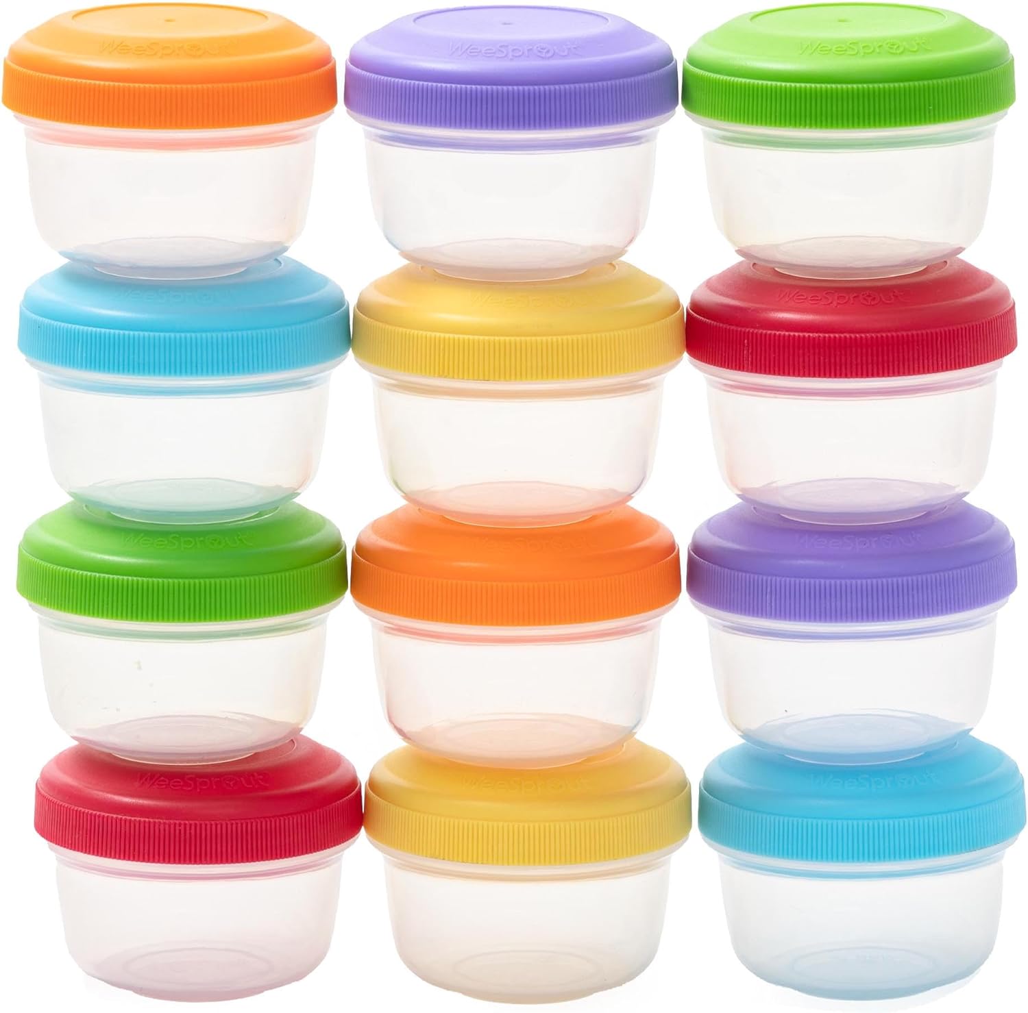 WeeSprout Baby Food Containers - Small 4 oz Containers with Lids, Leakproof & Airtight, Freezer Safe, Dishwasher Safe, Thick Food Grade Plastic, Set of 12 Baby Food Storage Containers + Color Options