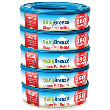 Babybreeze Diaper Pail Refill Bags Compatible With Playtex Diaper Genie Pails Odor Absorbing Diaper Disposal Trash Bags - 1400 Count (5-Pack)