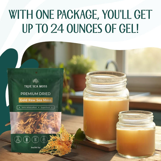 Trueseamoss Sea Moss Raw Gold - Organic Wildcrafted Irish Sea Moss For Digestion And Skin Health - Makes 200 Oz Of Gel - Sundried 16Oz