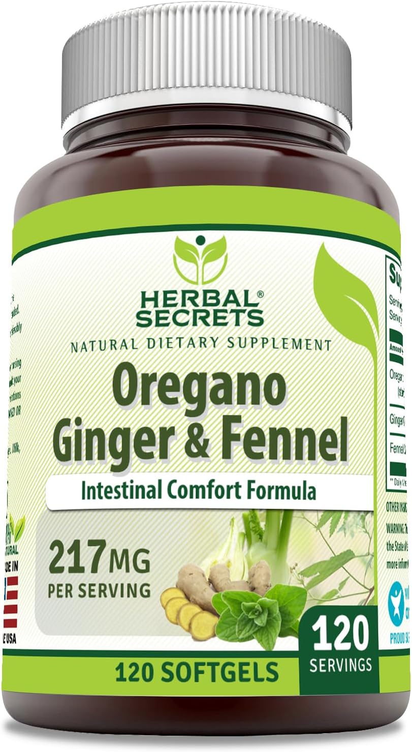 Herbal Secrets Oil Of Oregano With Ginger & Fennel Oil Supplement | 217 Mg Per Serving | 120 Softgels | Non-Gmo | Gluten Free | Made In Usa