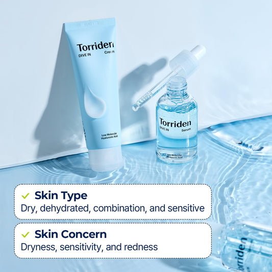 Torriden Dive In Serum 1.69 Fl.Oz. + Cream 2.71 Fl.Oz. | Hyaluronic Acid Care Duo Set | Deep Hydrating Skin Care To Get Glass Skin