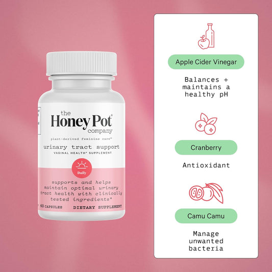 The Honey Pot Company - Urinary Tract Support Vaginal Health Supplement - Made With Science-Backed, Herbal Ingredients To Support And Maintain Optimal Urinary Tract Health - 60 Capsules