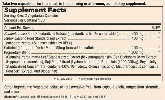 Mt. Angel Vitamins - Good Energy - Natural Energy Supplement For Fatigue, Better Mood Booster, Panax Ginseng, Rhodiola Rosea + More Herbs & Vitamins (60 Caps)