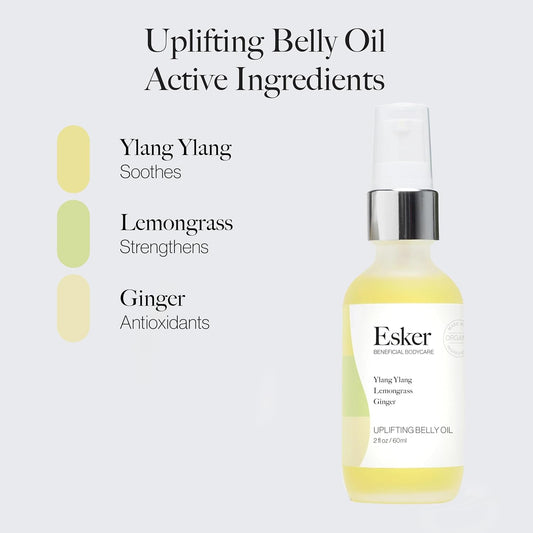 Esker Natural Uplifting Belly Oil | (2.0Oz) | Plant-Based Formulated With Antioxidants Promoting Deep Hydration And Cell Regeneration | Skin Stays Nourished And Resilient During Pregnancy