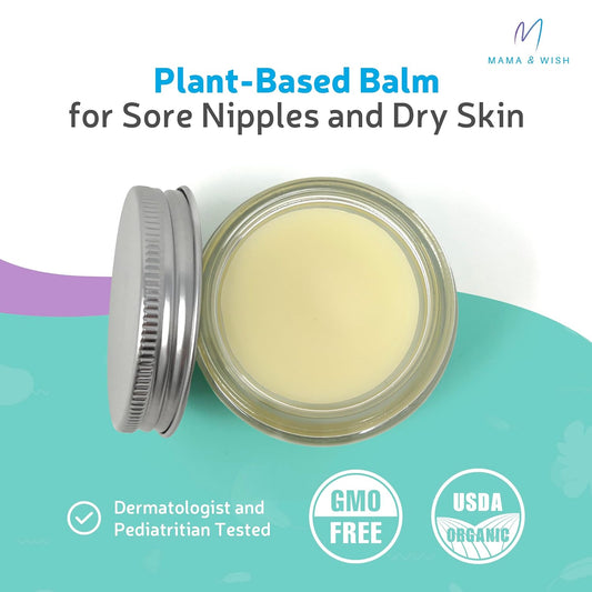 Mama & Wish Organic Nipple Cream - Breastfeeding Balm | Lanolin-free, Postpartum Essentials Safe for Nursing, Non-GMO 2 Oz (2 Pack)