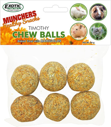 Munchers Marigold & Timothy Chew Balls - Healthy Natural Hay & Flower Chew Treat - Guinea Pigs, Hamsters, Rabbits, Degus, Prairie Dogs, Chinchillas, Squirrels, Opossums, Rats, Gerbils & Small Pets