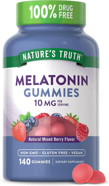 Nature'S Truth Melatonin Gummies | 10Mg | 140 Count | Berry Flavor | Vegan, Non-Gmo & Gluten Free Supplement For Adults