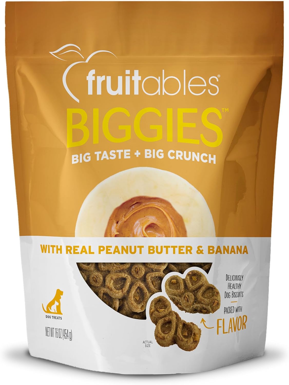 Fruitables Biggies Dog Biscuits – Crunchy Dog Biscuits Made With Pumpkin – Healthy Dog Treats Packed With Real Fruit Flavor – Free Of Wheat, Corn And Soy – Peanut Butter & Banana – 16 Oz