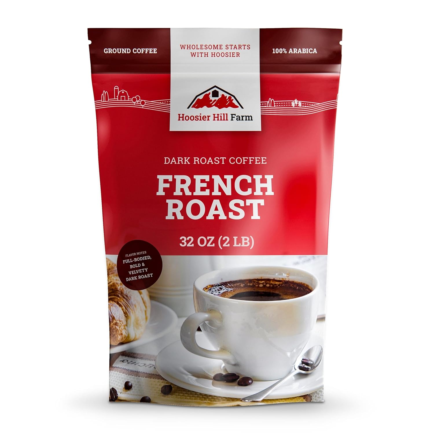 Hoosier Hill Farm French Roast Ground Coffee, Dark Roast, 32oz (2LB), Resealable Bag