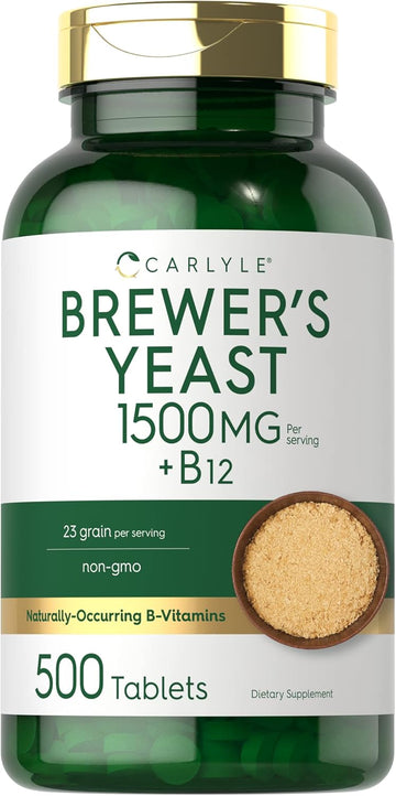 Carlyle Brewers Yeast Tablets With Vitamin B12 | 500 Count | 1500Mg | Non-Gmo