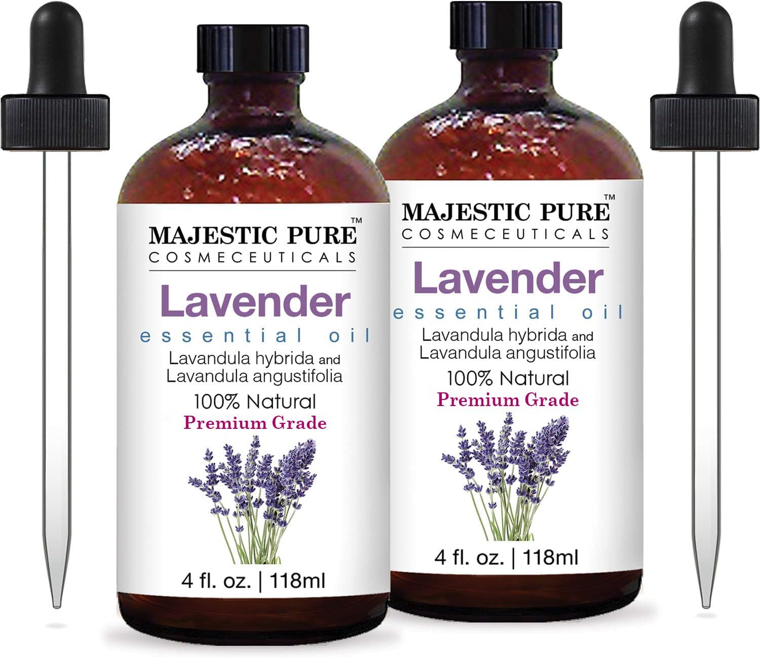 MAJESTIC PURE Lavender Essential Oil with Therapeutic Grade, for Aromatherapy, Massage and Topical uses, 4 fl oz (Pack of 2)