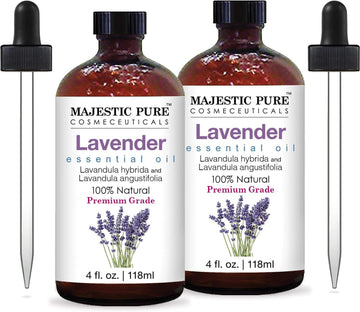 MAJESTIC PURE Lavender Essential Oil with Therapeutic Grade, for Aromatherapy, Massage and Topical uses, 4 fl oz (Pack of 2)