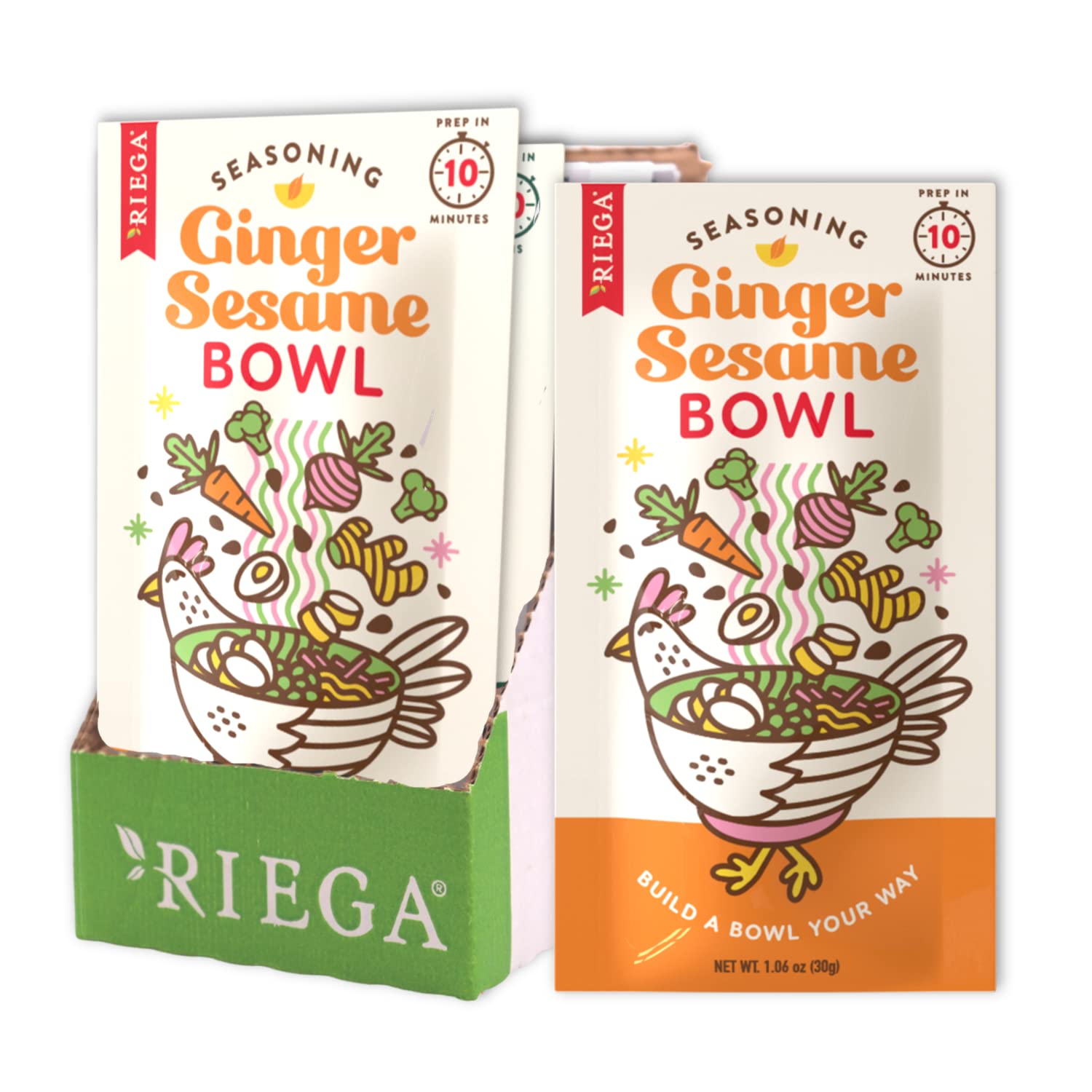 Riega Ginger Sesame Bowl Seasoning, Perfect Asian Seasonings Spice Mix for Sesame Ginger Rice or Salad Bowls, 1.06 Ounce (Pack of 8)