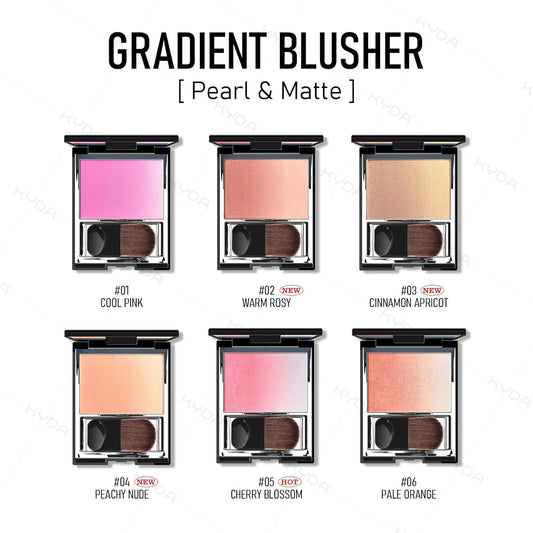 Kyda Cool Tone Shimmer Blush, Gradient Cinnamon Apricot Color, Micro-Fine Shimmer Powder Blush, Soft Buildable Cheek Color, Lightweight Smooth, Multiuse Blusher Compact